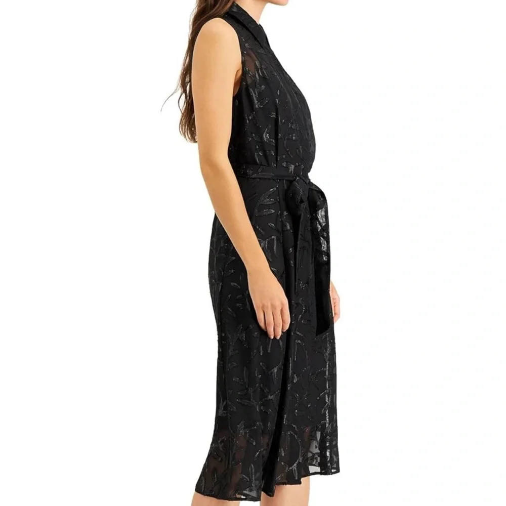 Calvin Klein dress cocktail women’s black Textured Fabric size 14 elegant flow - Picture 1 of 13